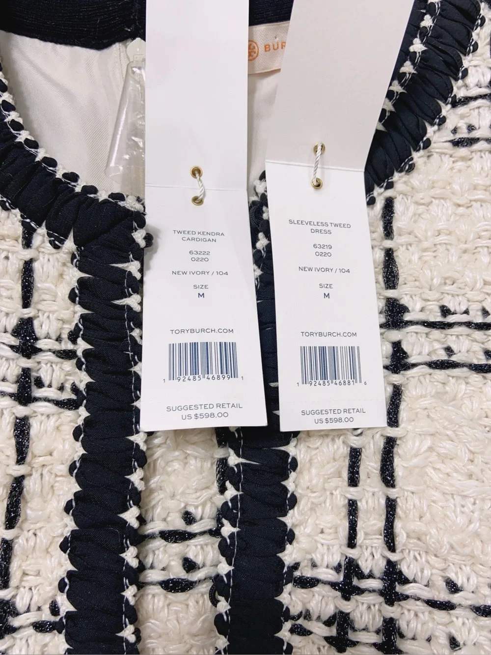 NWT $1196 Tory Burch 2-Piece Tweed Matching Jacket & Shift Dress Set Sz M